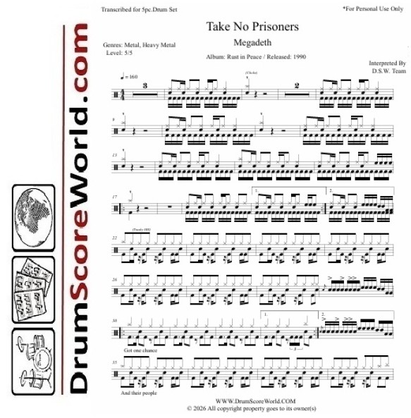 Megadeth - Take No Prisoners | Drum Sheet + Play-Along Track